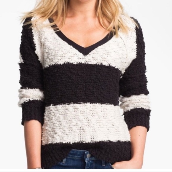 Free People sweater rugby songbird boucle‎ popcorn loose knit Stripe Pullover - Picture 1 of 6